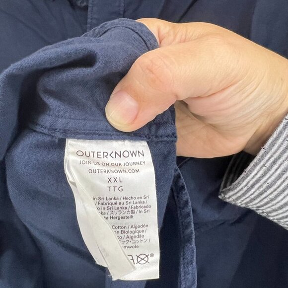 Outerknown The Artist Oxford Long Sleeve Button Down Shirt - Navy Blue Size XXL - Picture 4 of 6